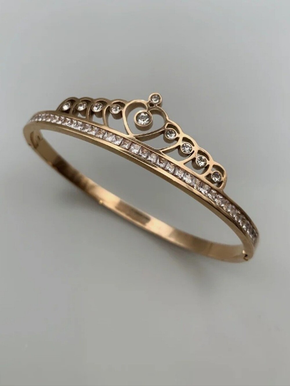 Rose Gold CZ Crystal Stainless Steel Crown Bracelet Bangle (Worn Once)